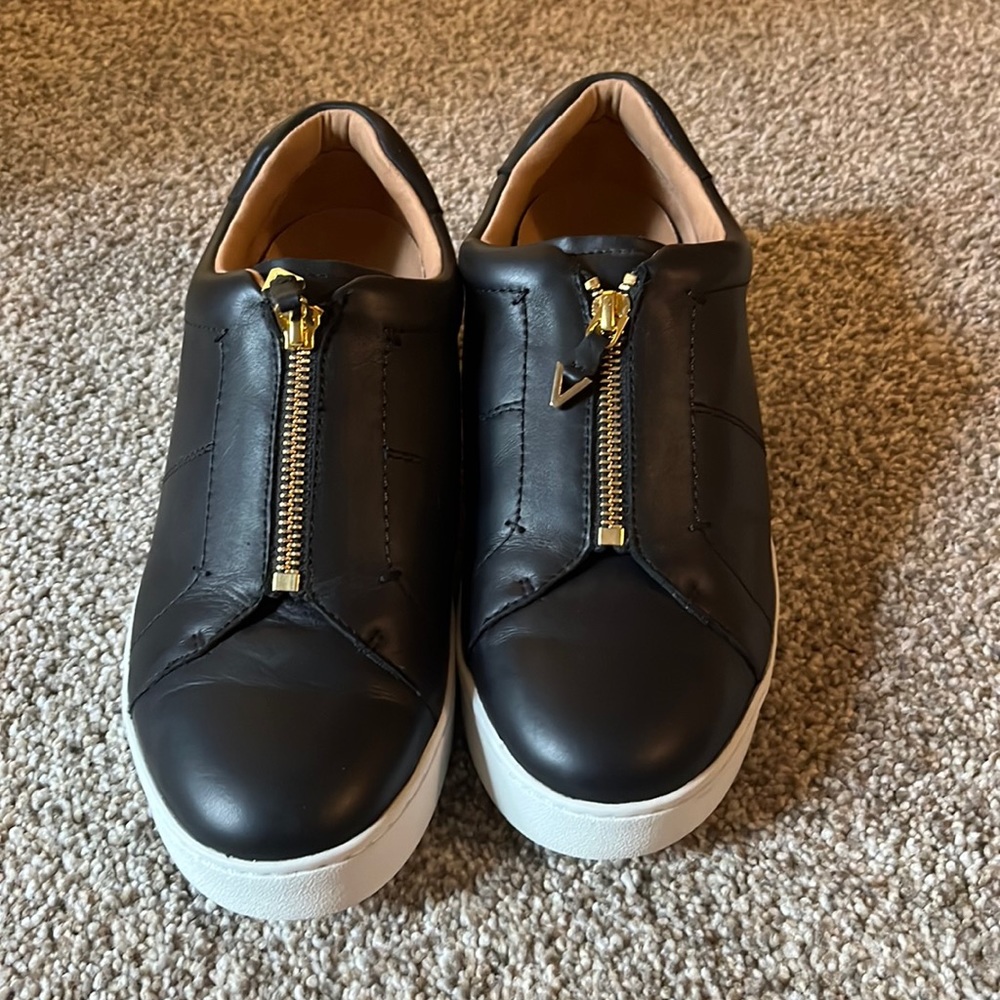 Vionic size 8 black with gold zipper loafers, barely used